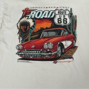 Vintage Route 66 Corvette Single Stitch Mens Sz XL  White Graphic Tshirt 90’s